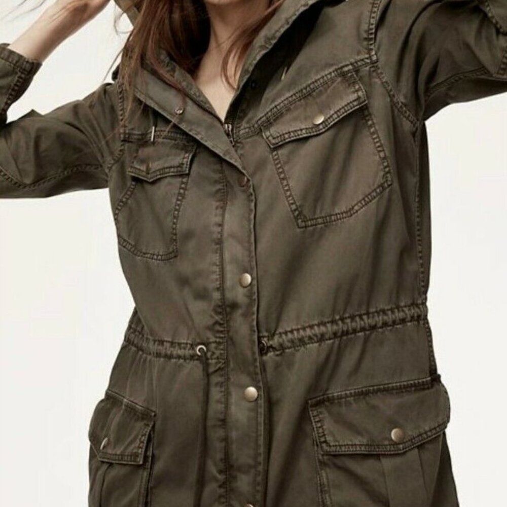 Aritzia Talula Trooper Jacket Army Green Utility Hooded Oversized Parka - Picture 2 of 8